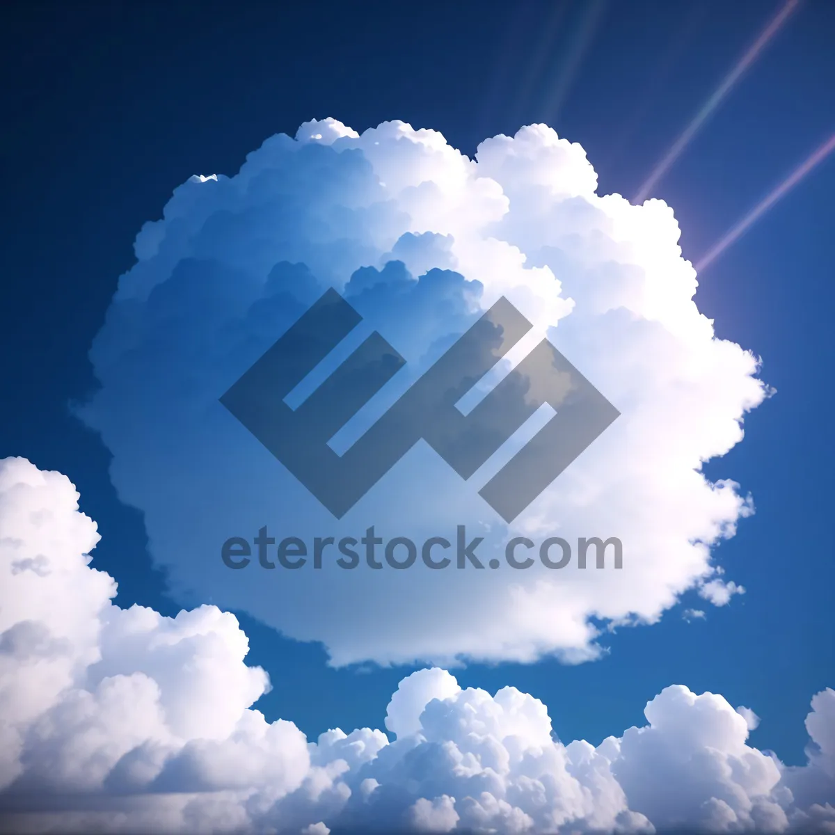 Picture of Airborne Fluffy Clouds in Azure Sky