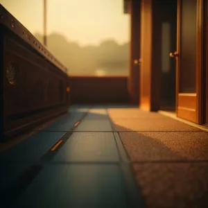 Architectural Passage: Illuminated Hallway within Interior Building