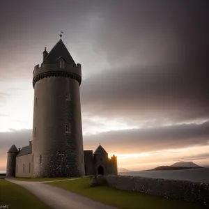 Majestic Medieval Lighthouse Overlooking the Ocean.