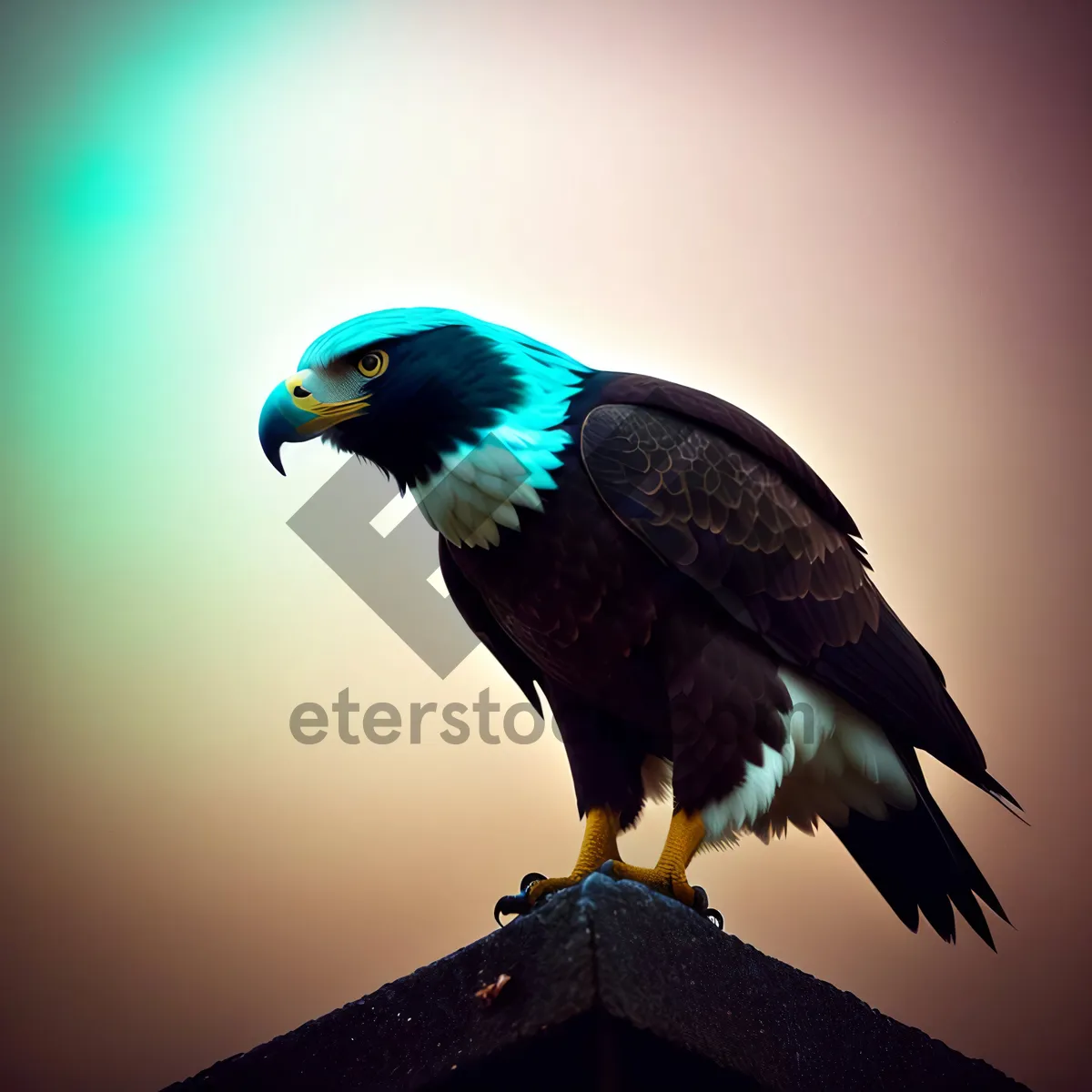 Picture of Majestic Falcon Soaring with Piercing Yellow Eyes