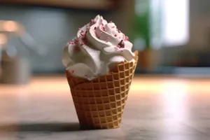 Delicious fruit and cream cupcake with vanilla icing