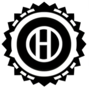 Techno-power gear symbol on circular badge