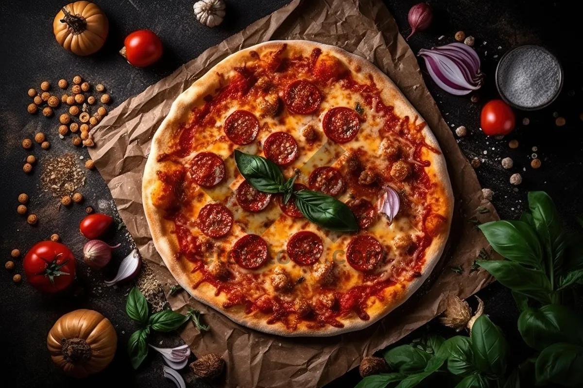 Picture of Delicious Pepperoni Pizza with Mozzarella and Olive