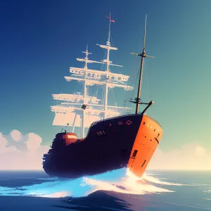 Sunset Pirate Ship Sailing on the Open Seas