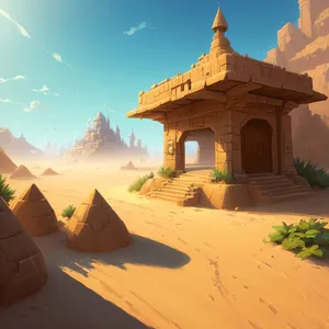 Cityscape of Ancient Shrine Amidst Desert Landscape