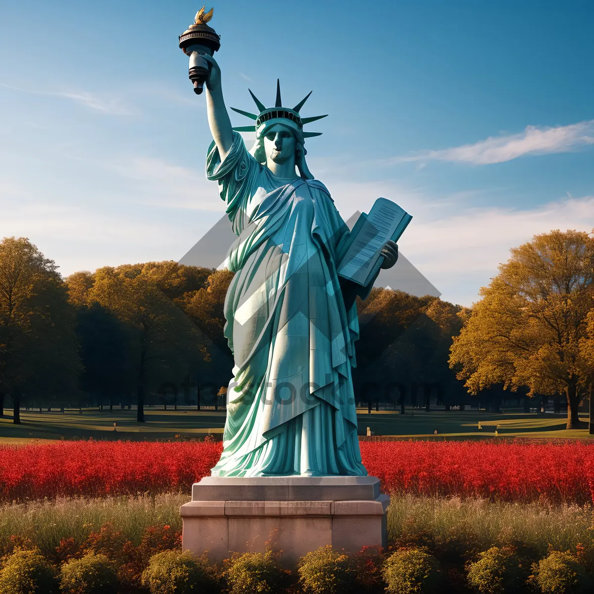 Picture of Monumental Support: A Historical Landmark Sculpture in the City Skyline