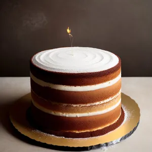 Delicious chocolate cake with coffee and candle