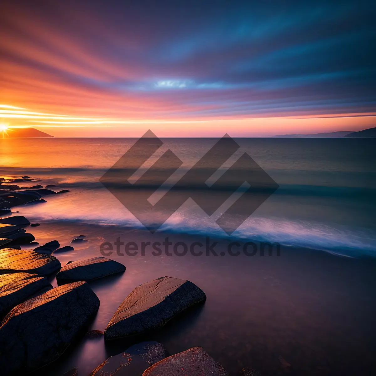 Picture of Serene Sunset Over Beach and Sea