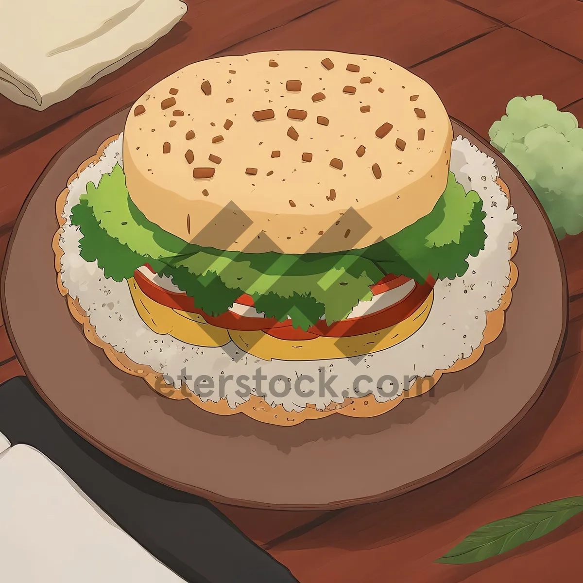 Picture of Delicious gourmet lunch plate with creamy dessert