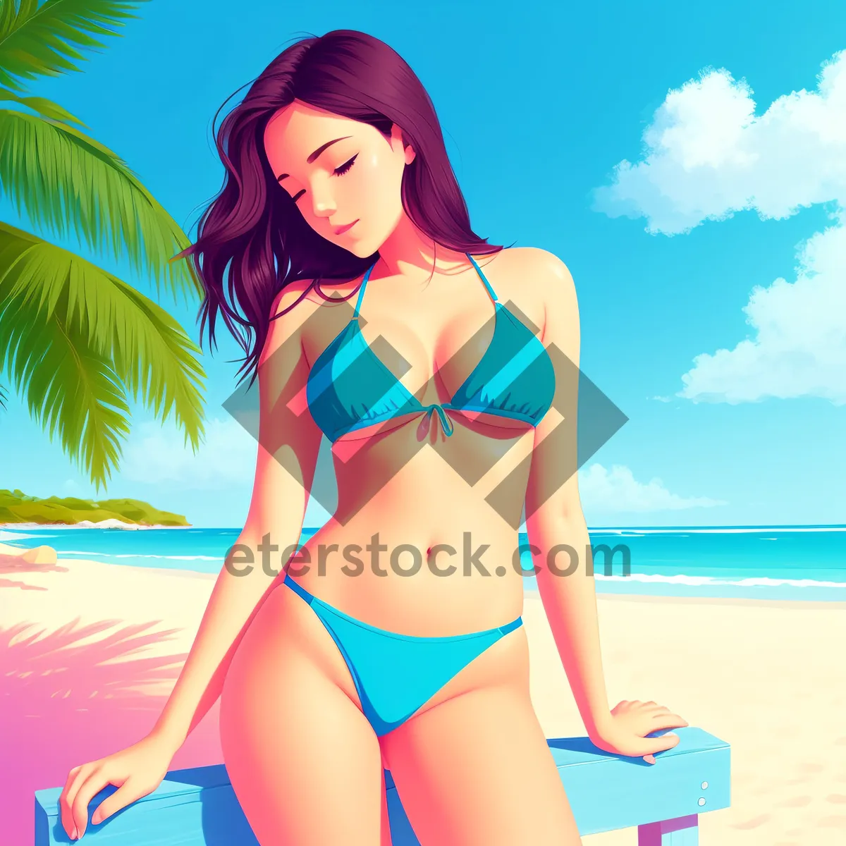 Picture of Seductive Brunette in Attractive Bikini