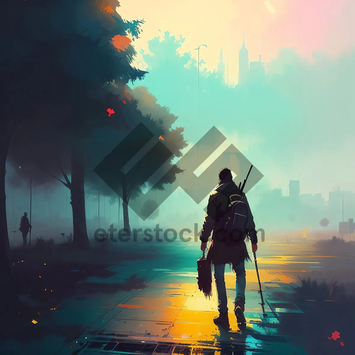 Picture of Silhouette of a Man Enjoying Sunset in the Mountains