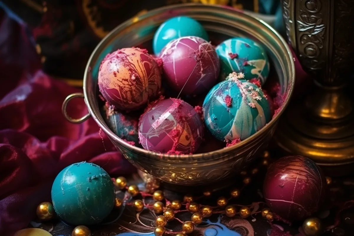 Picture of Festive Easter Egg Ornaments in Gold Decorations.