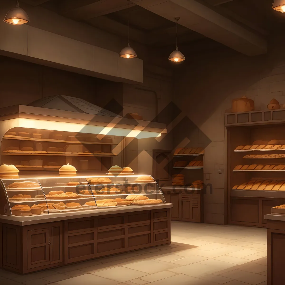 Picture of Modern Bakery Interior with Luxury Wood Furniture