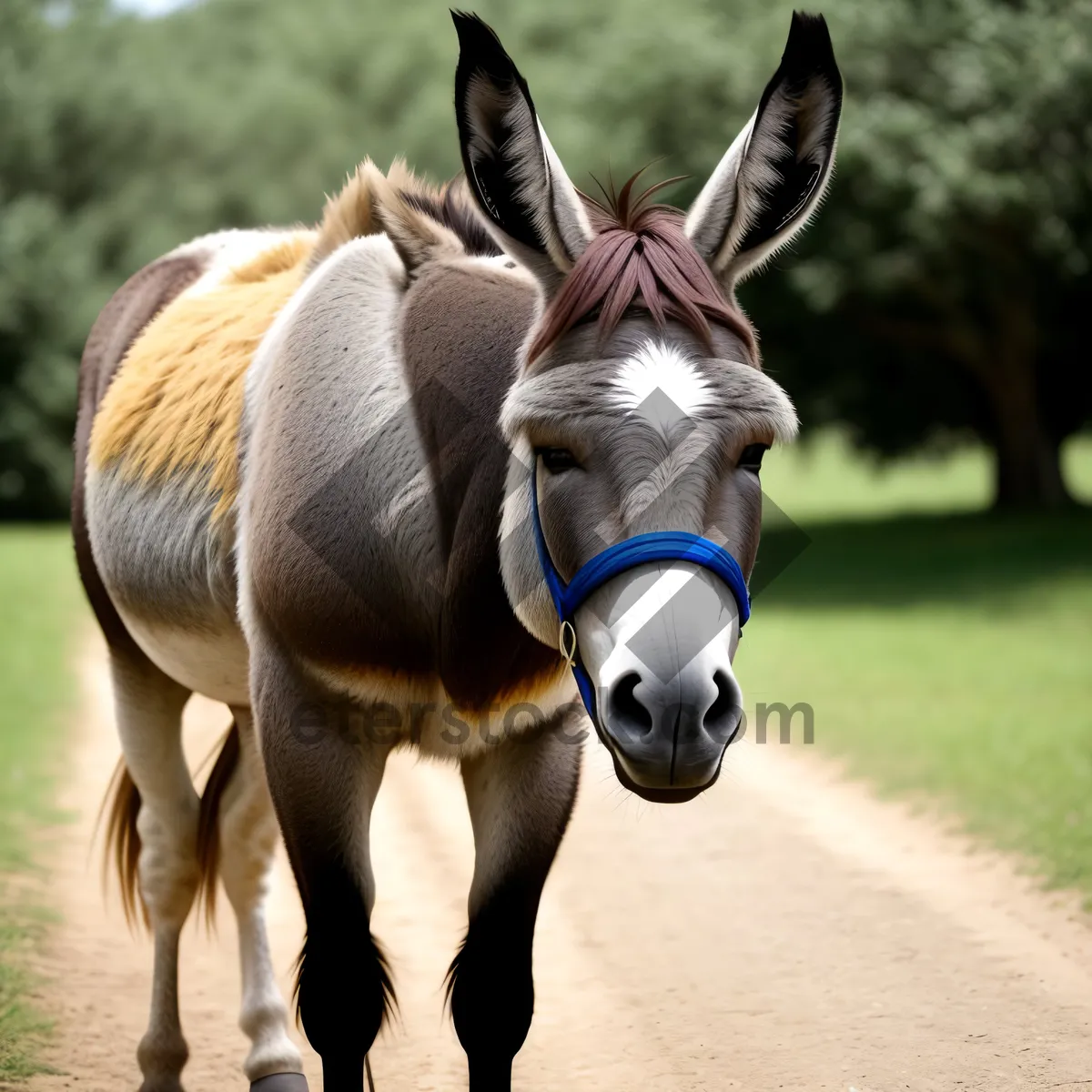 Picture of Brown Stallion Grazing in Meadow