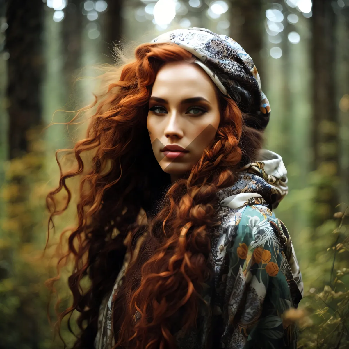 Picture of Smiling Brunette Lady in Fur Coat Poses Happily in Park