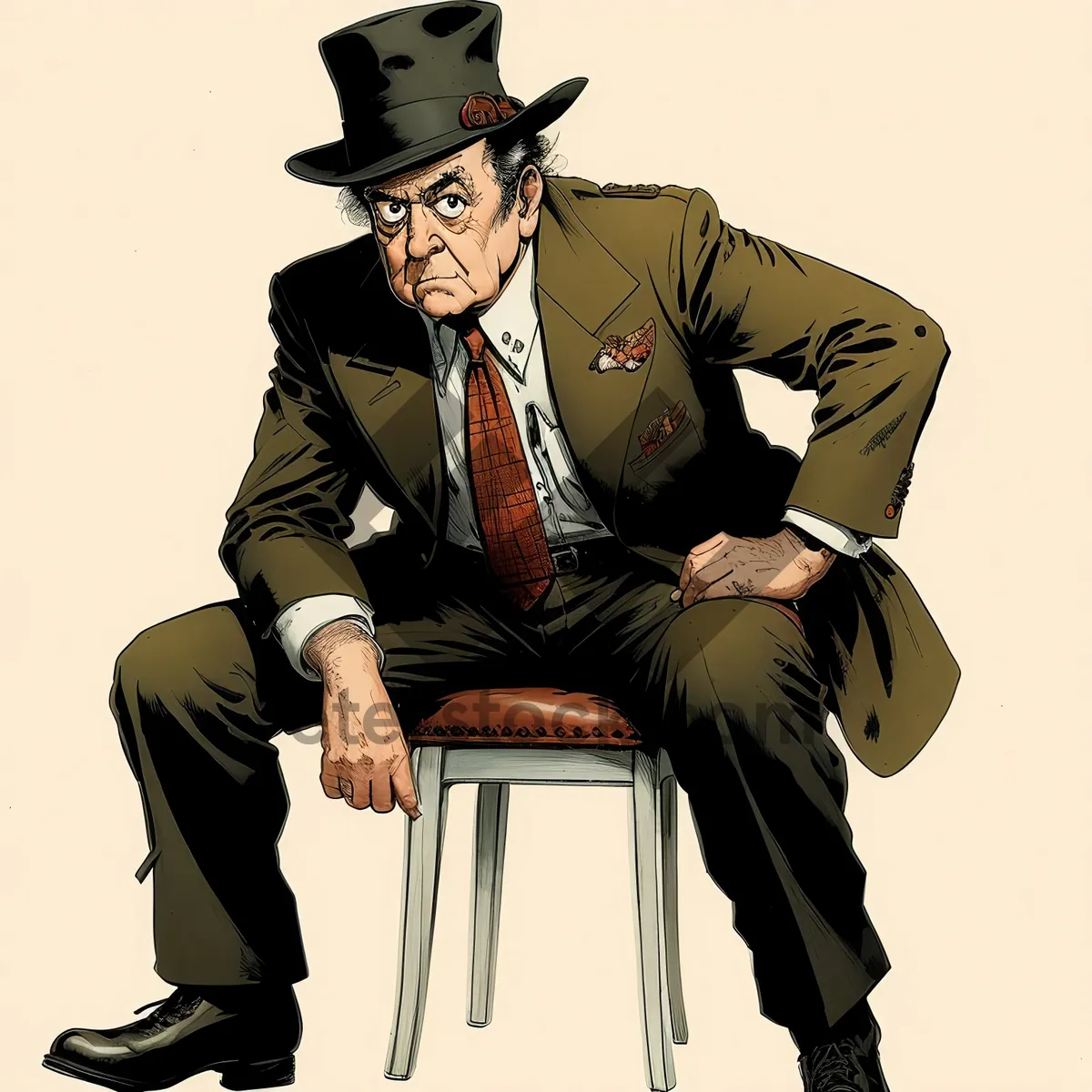 Picture of Silhouette Man in Fashionable Business Suit Sitting on Chair