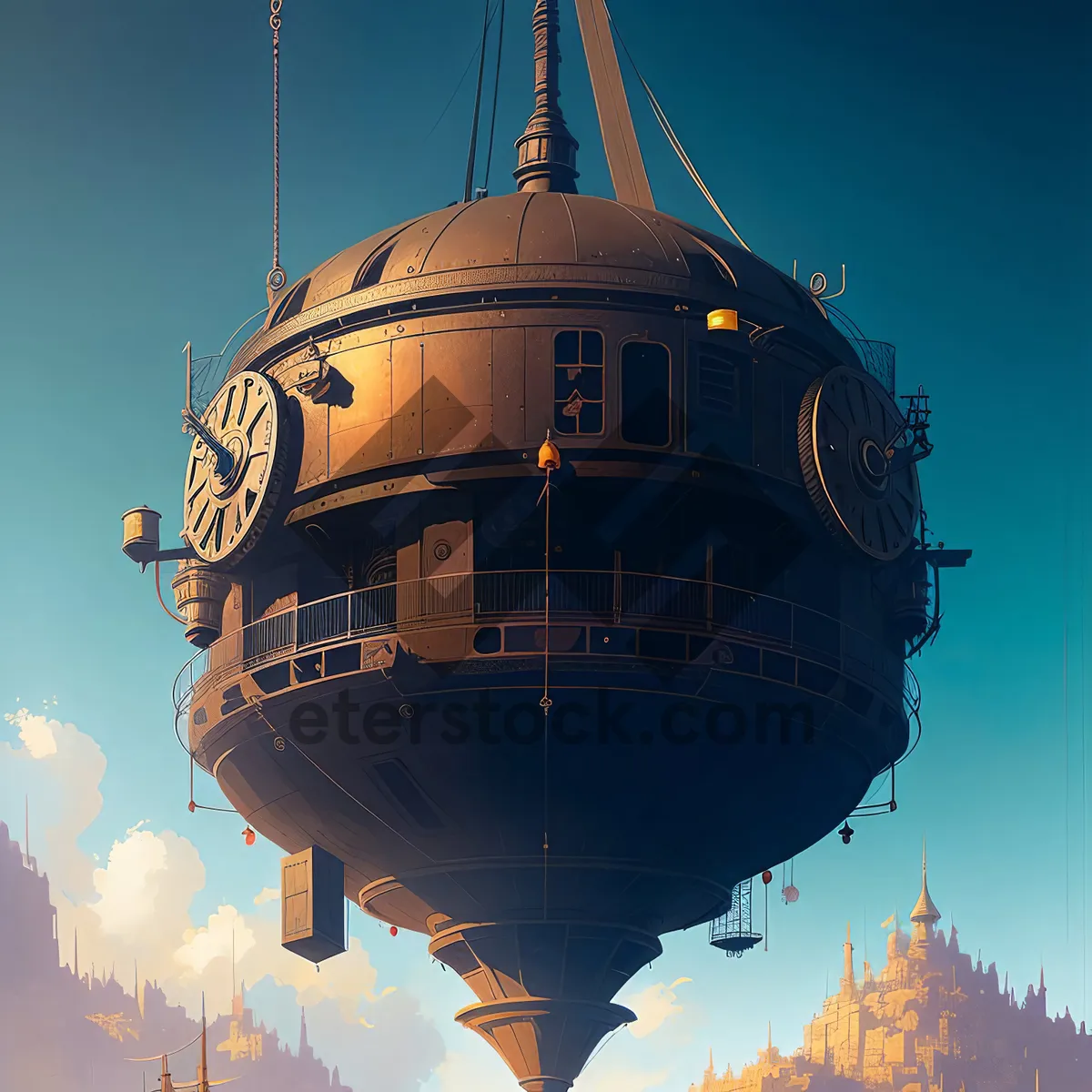 Picture of Hot Air Balloon Over Old Tower