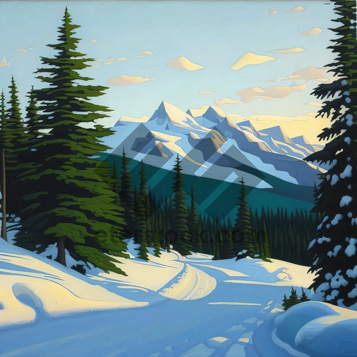 Picture of Winter Wonderland: Majestic Mountain Landscape in Snowy Forest