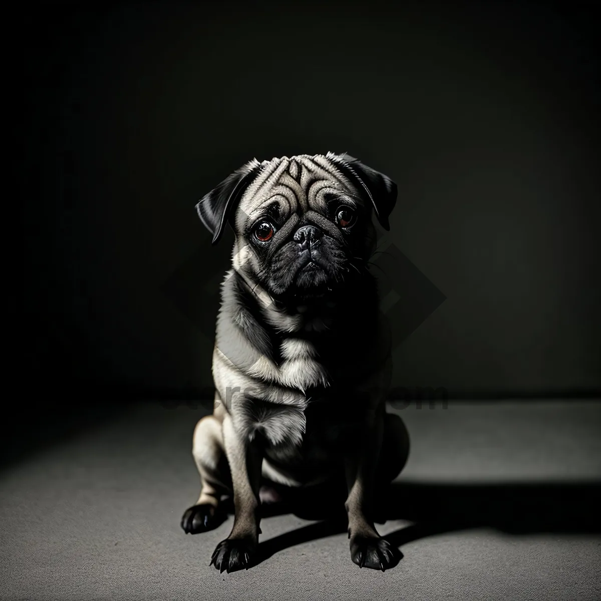 Picture of Cute Wrinkled Bulldog Puppy Sitting in Studio