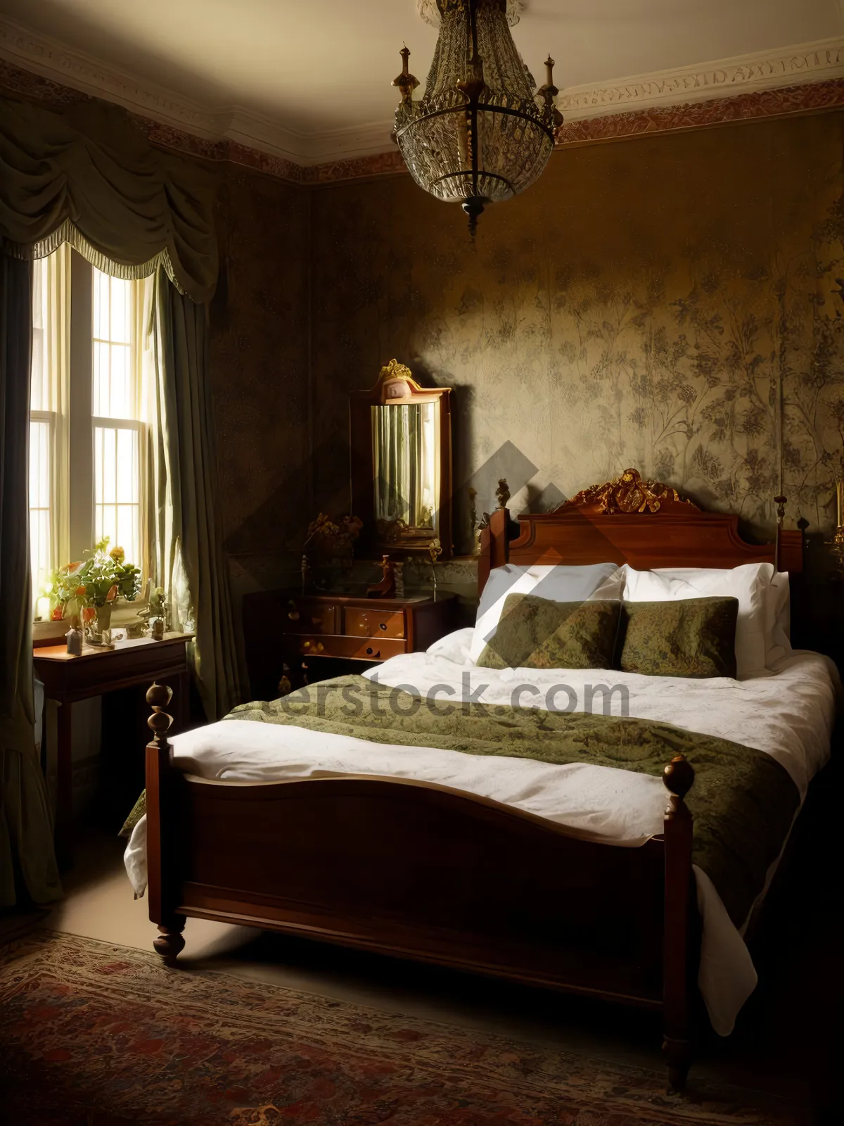 Picture of Modern Luxury Bedroom with Wood Furniture and Four-Poster Bed