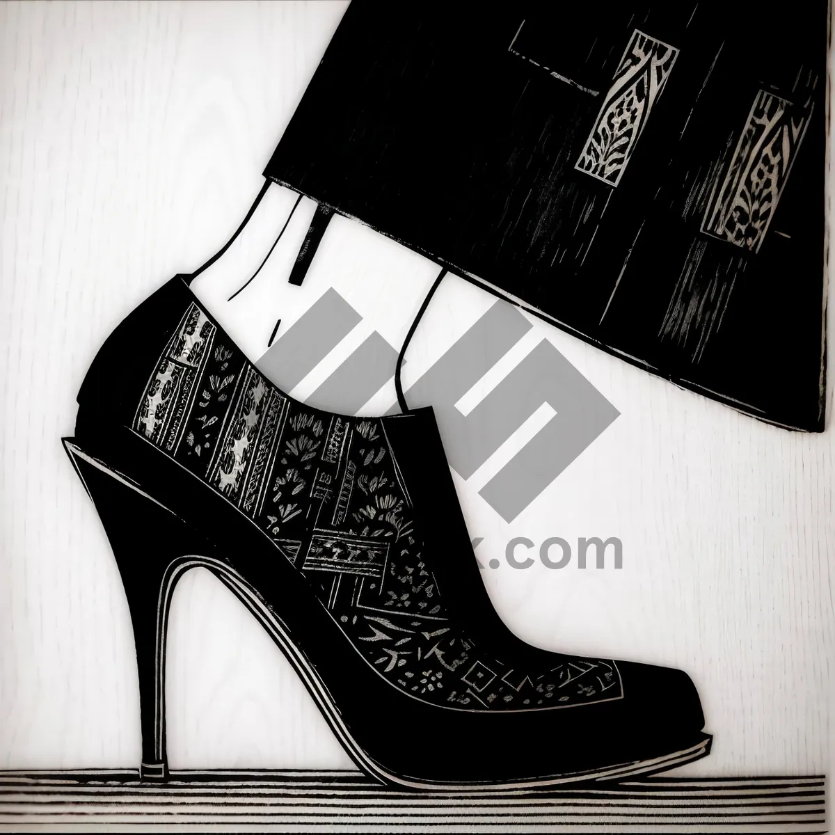 Picture of Black Leather Heel Shoes - Fashionable Footwear