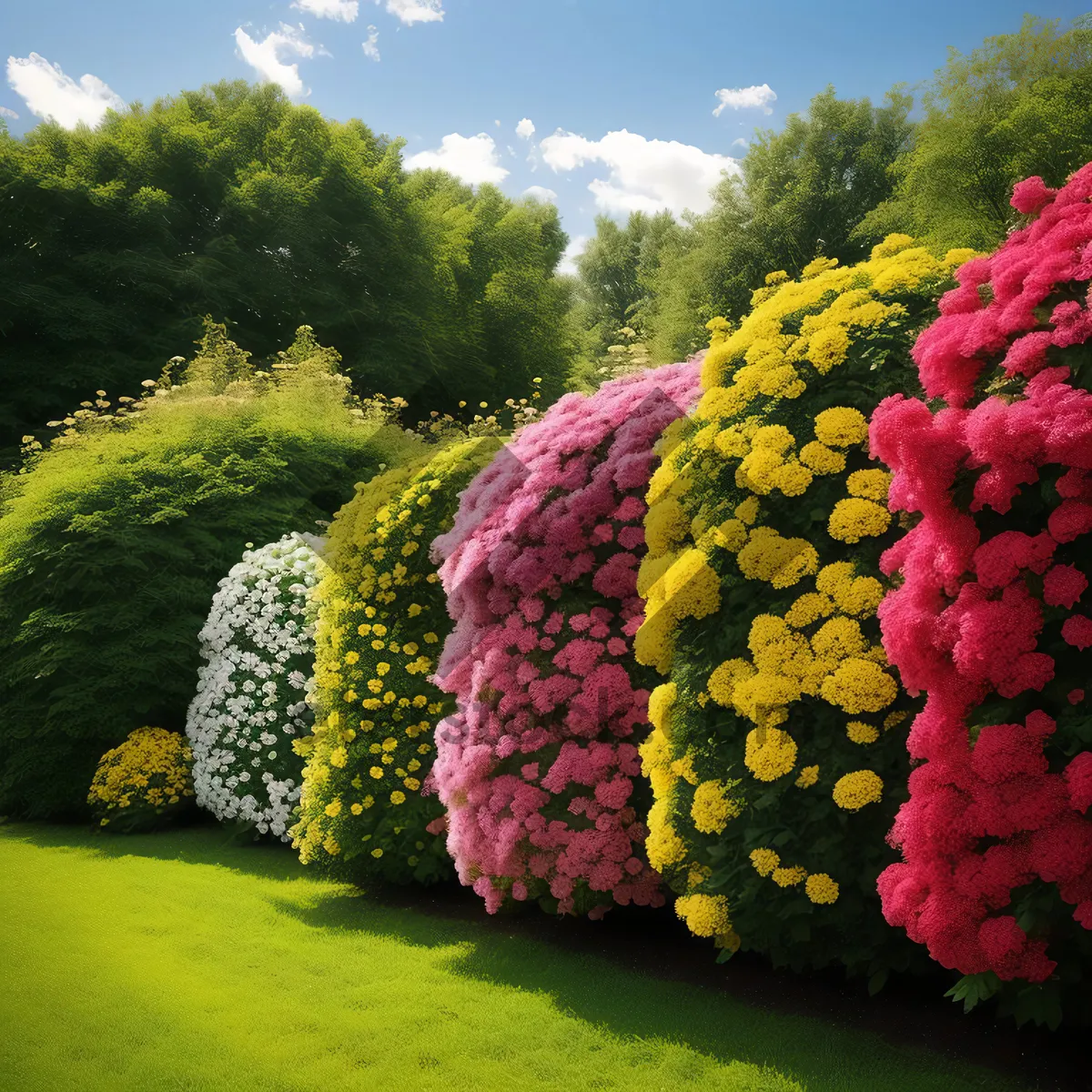 Picture of Blossoming Pink Hydrangea Shrub in Colorful Garden