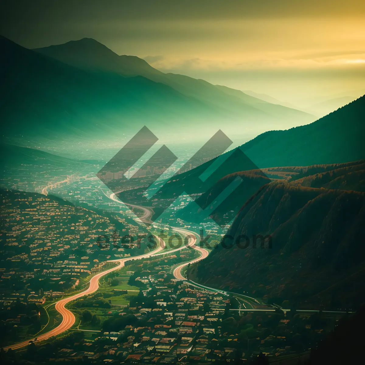 Picture of Serene Sunset Over Coastal Mountains and Water