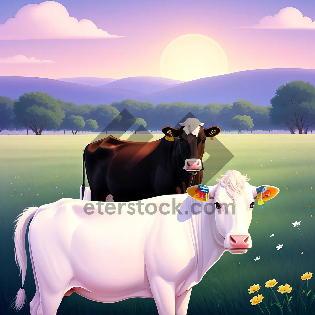 Picture of Idyllic Sunset Over Rural Ranch with Cows