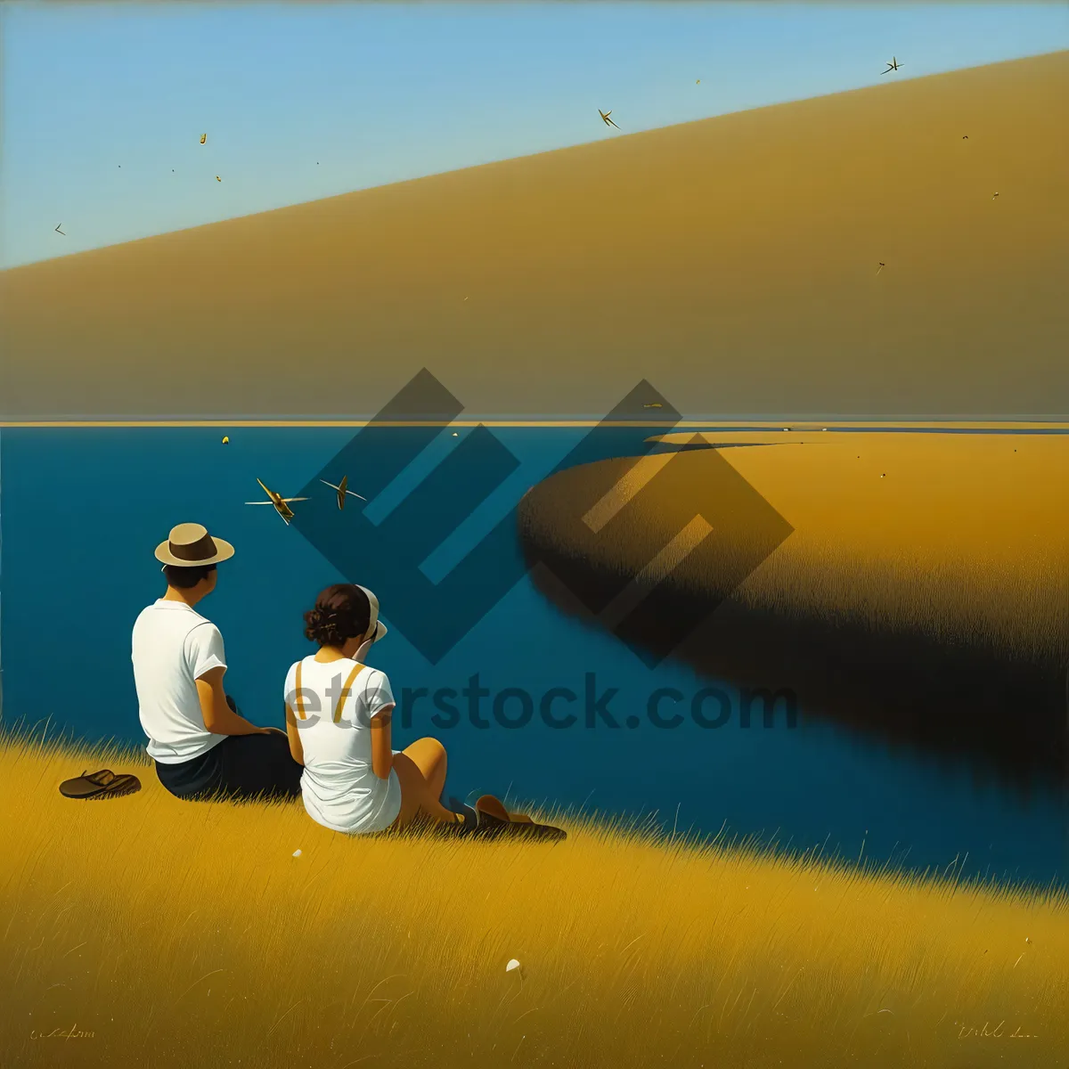 Picture of Orange sunset over ocean on sandy beach