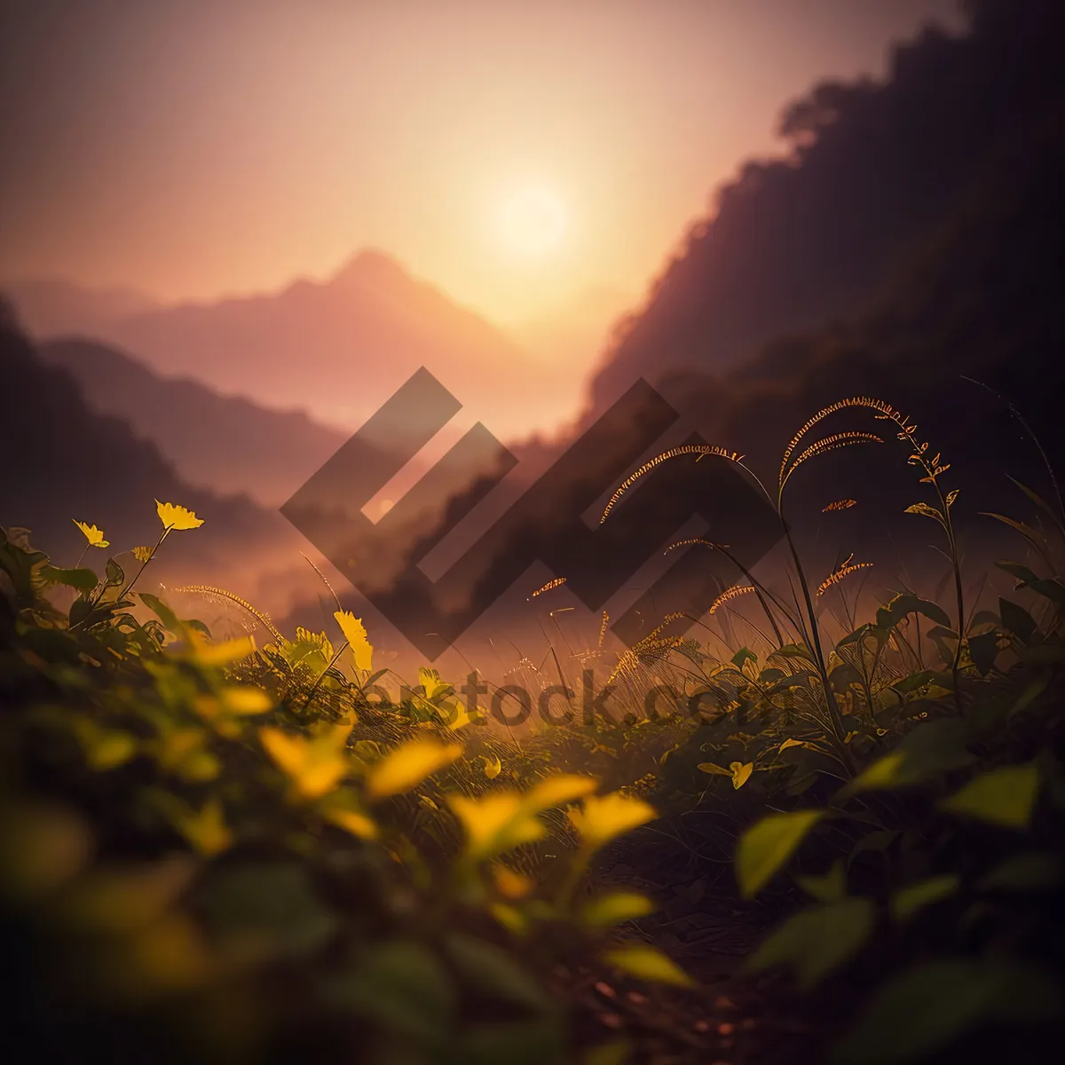 Picture of Vibrant Sunset Glow over Mountainous Landscape