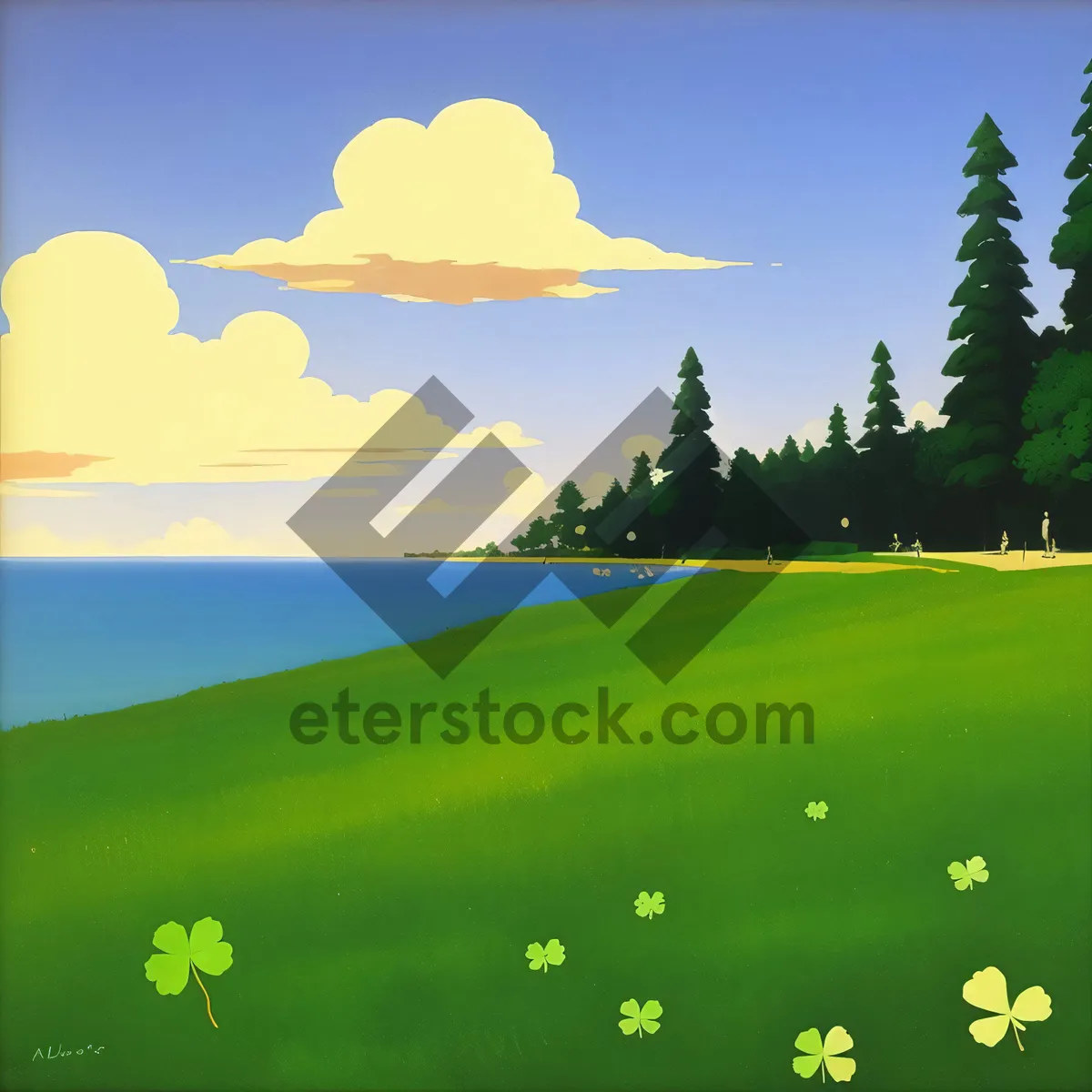 Picture of Sunny Golf Course Landscape with Rolling Hills