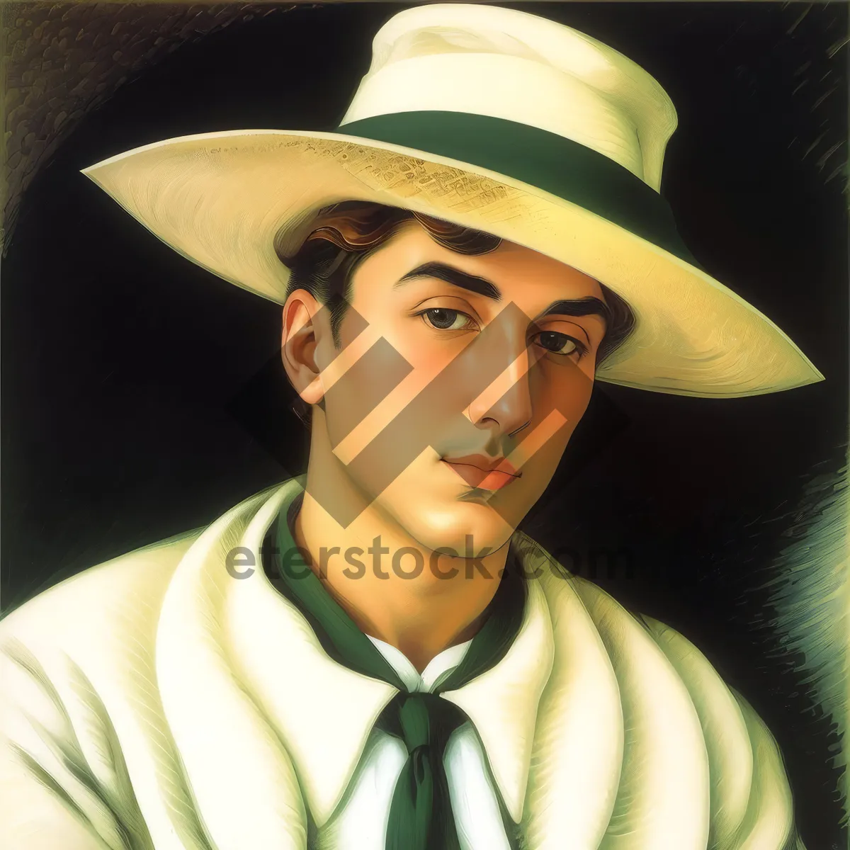 Picture of Happy Cowboy with Stylish Black Hat