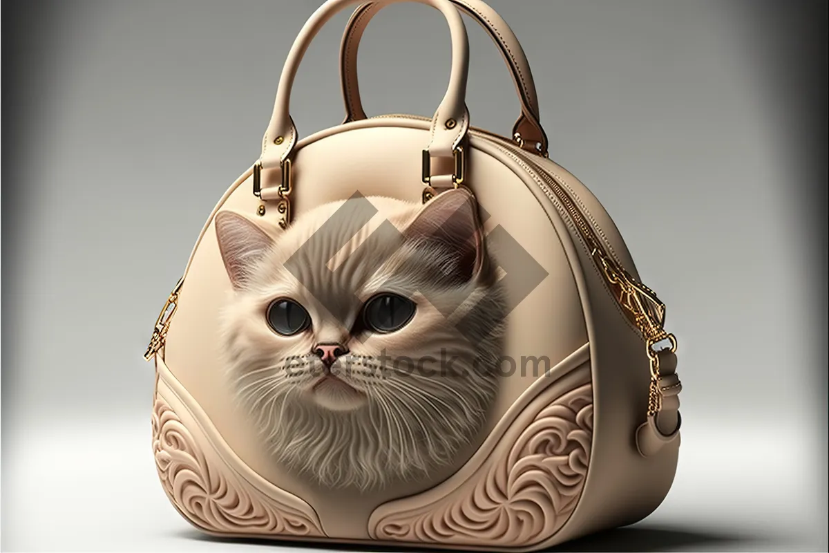 Picture of Gray kitten with curious expression in purse