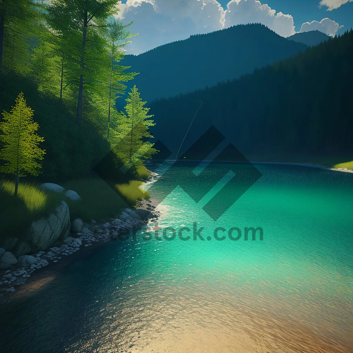 Picture of Serene Reflections: Majestic Lake surrounded by Mountains