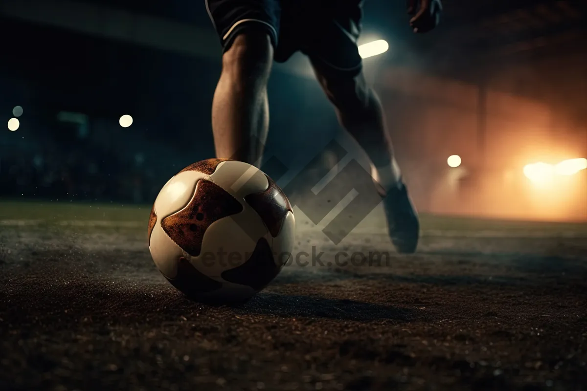 Picture of Black Soccer Ball on Grass Field at Stadium