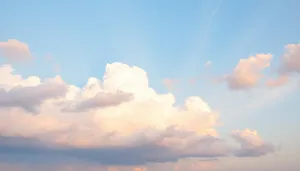 Bright summer sky landscape with fluffy clouds.