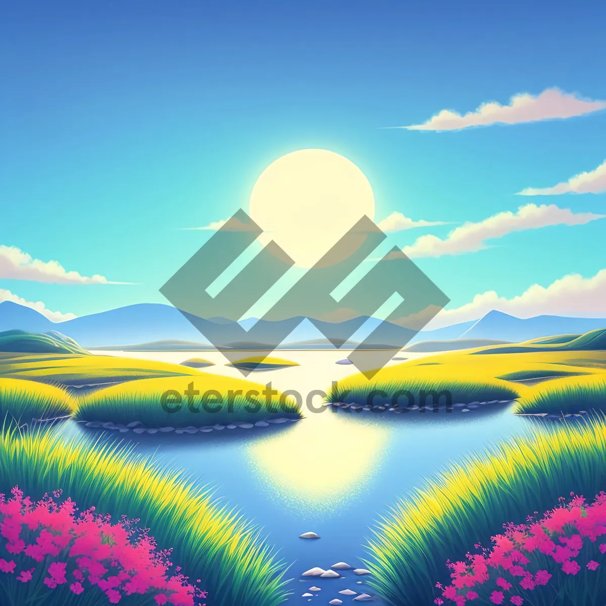 Picture of Vibrant Summer Countryside Landscape with Colorful Sky