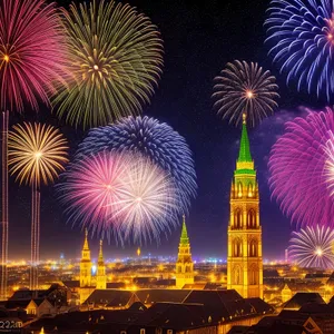 Dazzling Fireworks Display Lighting Up City Skyline