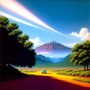 Sunset over serene mountain landscape with vibrant sky