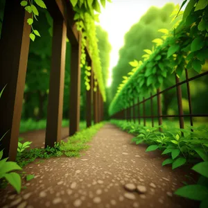 Sunlit Pathway through Lush Forest