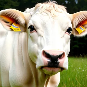 Rural Cow Grazing on Green Pasture