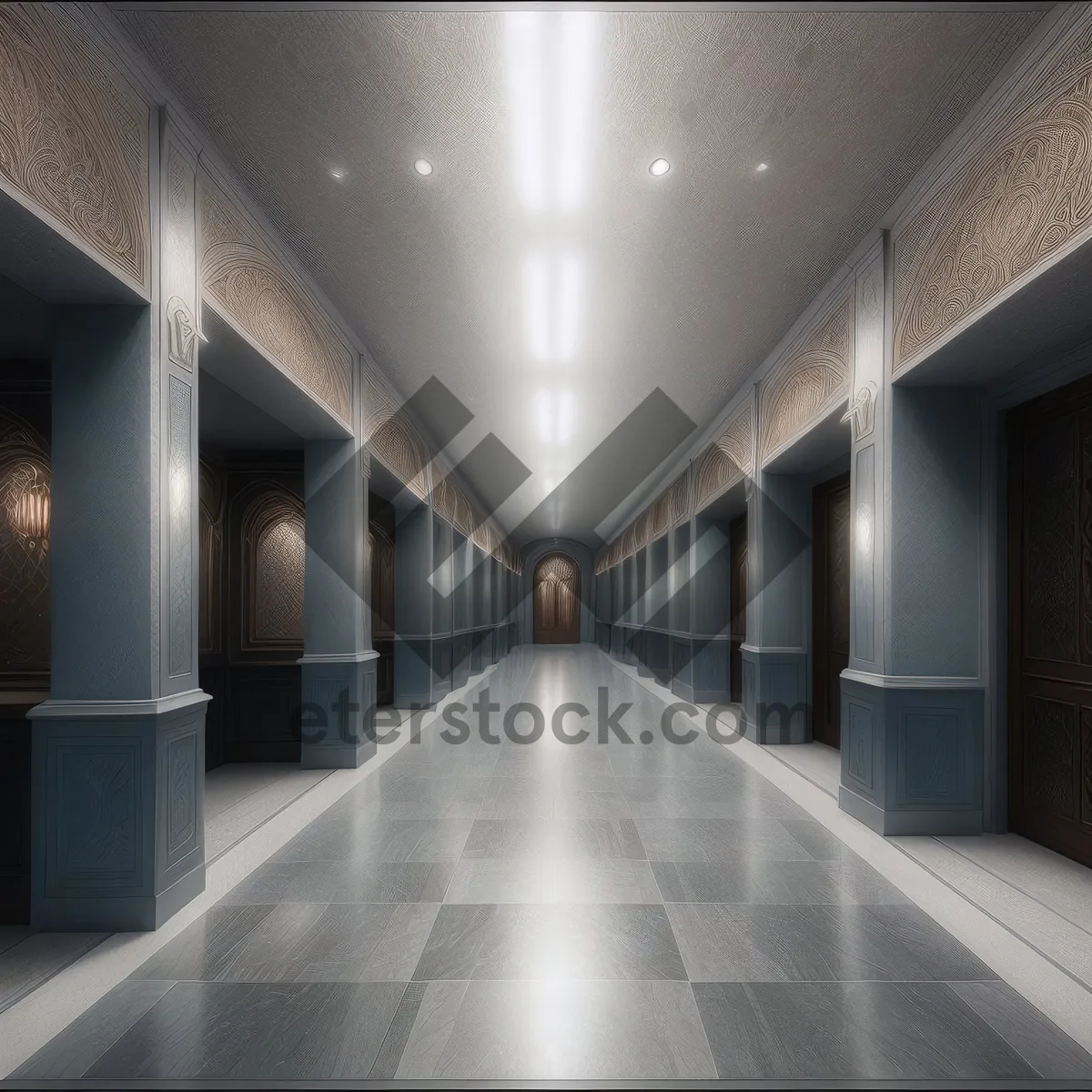 Picture of Modern Hallway with Columns and Natural Light