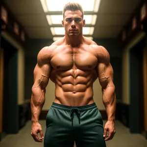 Powerful Male Bodybuilder Flexing Muscles