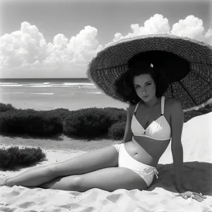 Stunning summer beach babe in stylish bikini