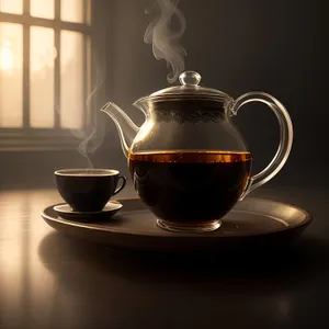 Hot morning beverage in elegant china teapot