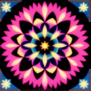 Colorful kaleidoscope pattern with vibrant flower as backdrop