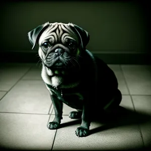 Adorable Pug Puppy Sitting - Purebred Canine Friend