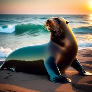 Playful Sea Lion Swimming in the Ocean