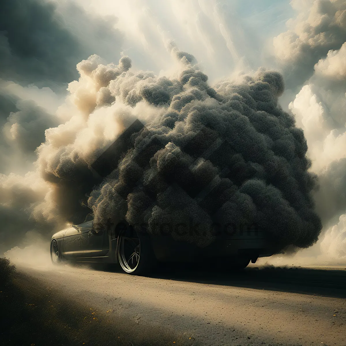 Picture of Volcanic Landscape with Coral and Clouds