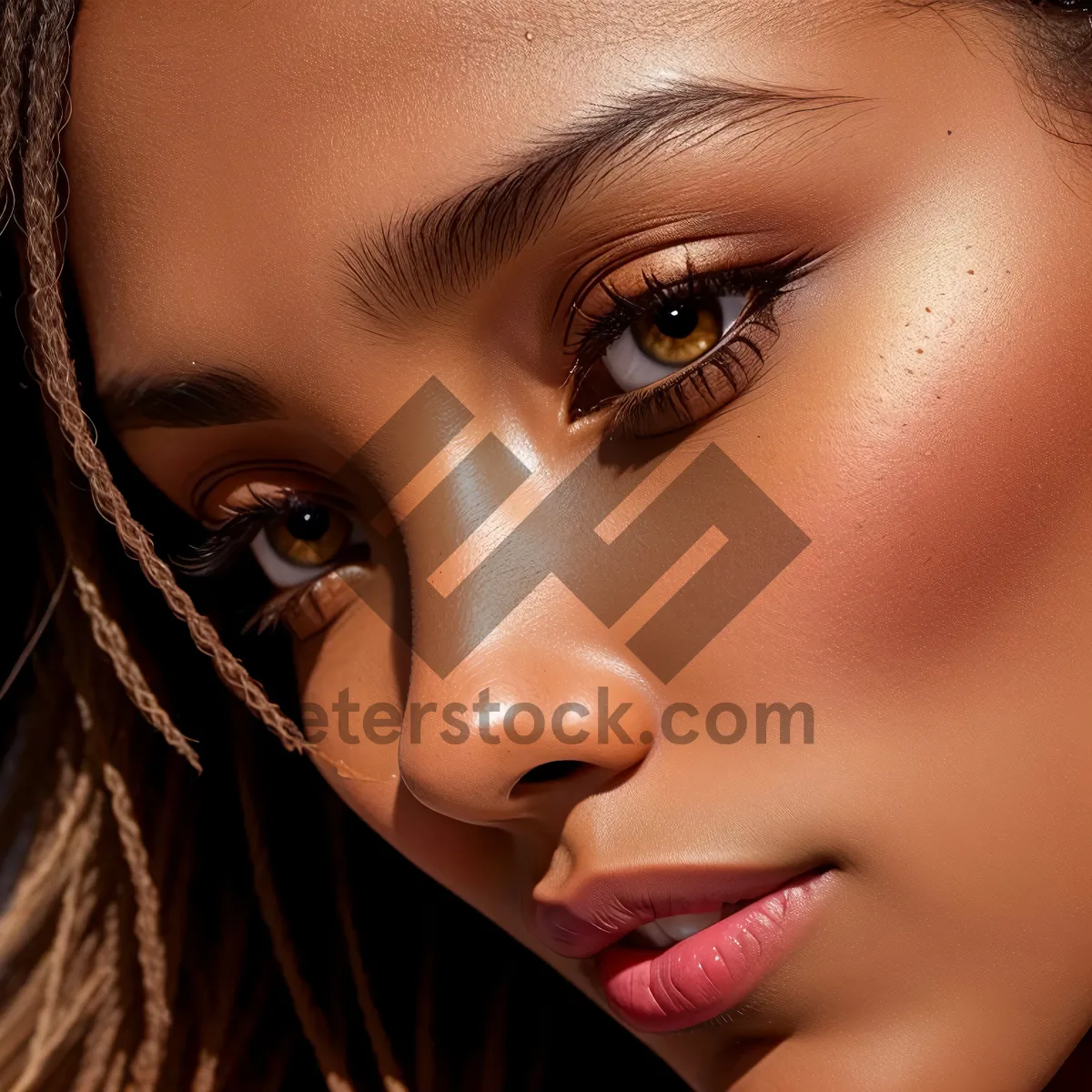 Picture of Sultry Glam: Closeup of Attractive Brunette's Sensual Makeup Look